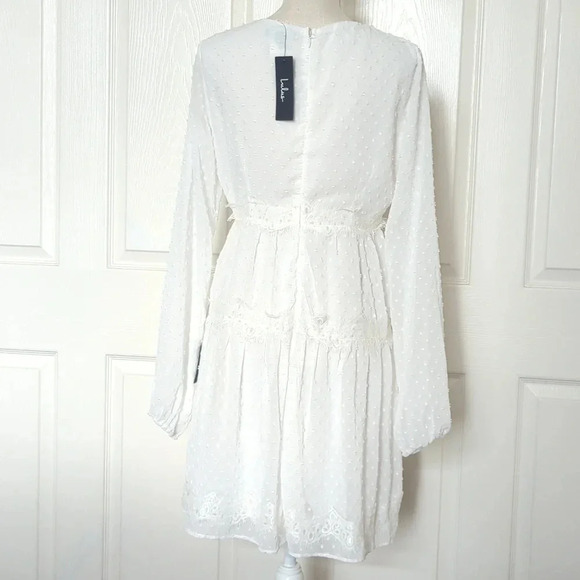Lulu's Wistful Moment White Swiss Dot Long Sleeve Dress - Picture 8 of 8